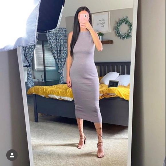 Tall Wide Neck Raw Edge MIDI Dress - Picture 1 of 5